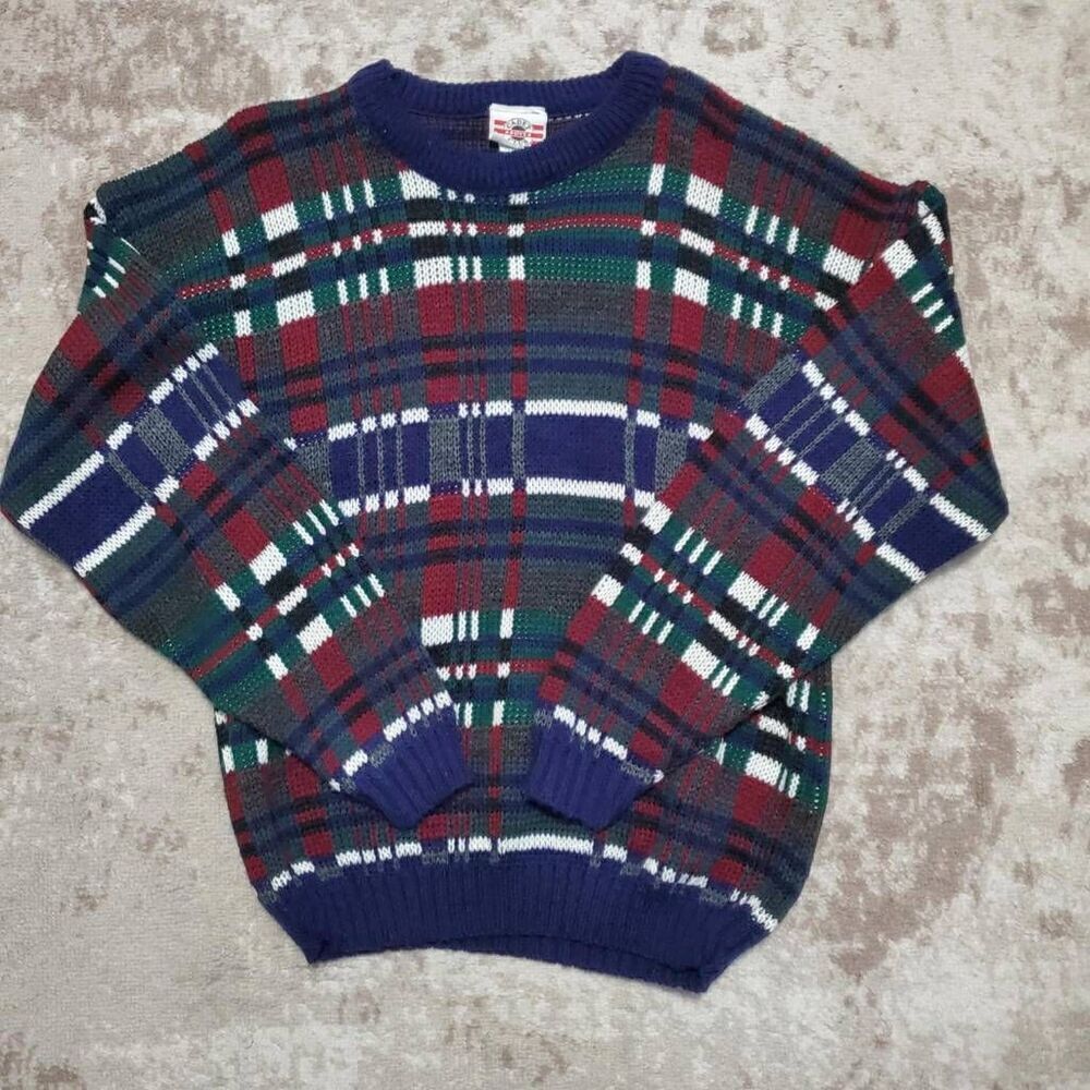 Vintage Cadet Club Boys Blue Plaid Sweater SZ 14-16